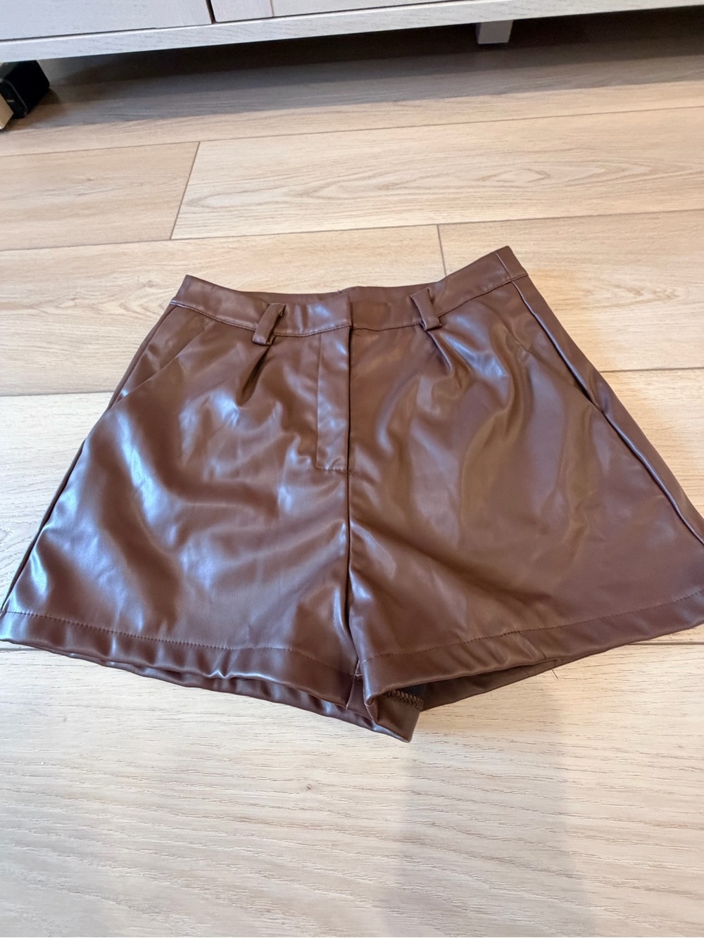 SHEIN Brown Faux Leather High-Waist Women's Shorts